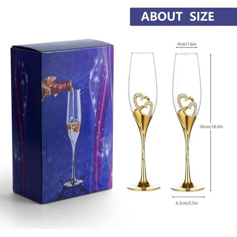 Flûtes à champagne cœur en cristal et métal argenté – Lot de 2