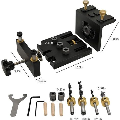 6/8/10/15 mm Taschenloch-Positionierungslehren-Set 3 in 1 mit Positionierclip, verstellbarer Bohrschablone und Bohrpositionierer für Möbel (1/5)