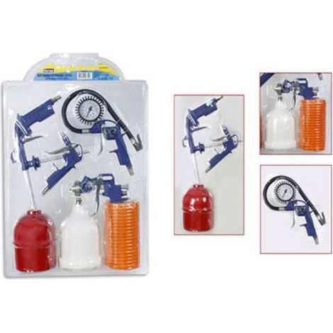 Trade Shop - Kit Utensili Aria Per Compressore 5 Pezzi Aerografo Pistola Tubo Manometro -