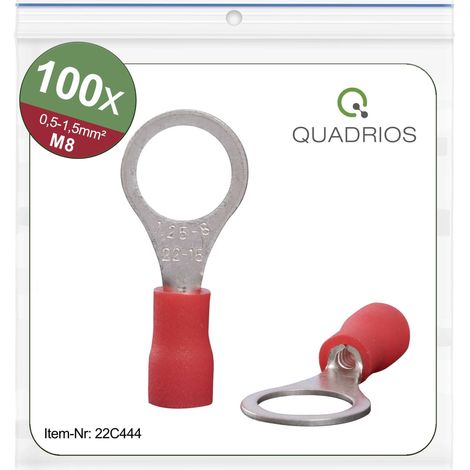 Quadrios 22C444 Cosse à oeillet Section max.=1.5 mm² Ø du trou=8.5 mm partiellement isolé rouge 1 set X572812 (1/4)