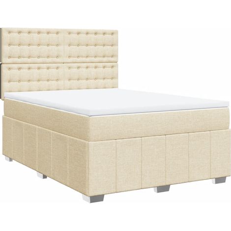 vidaXL Sommier à lattes de lit avec matelas Crème 140x200 cm Tissu