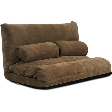 Sofá cama ajustable con 2 cojines, color marrón