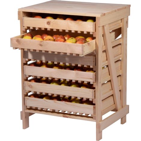 Étagère à Pommes avec 6 tiroirs, en Bois Massif, étagère de Rangement pour Aliments, Caisse à Pommes, Caisse à Fruits, 51 x 40,5 x 70,5 cm, en pin Massif Naturel (1/5)