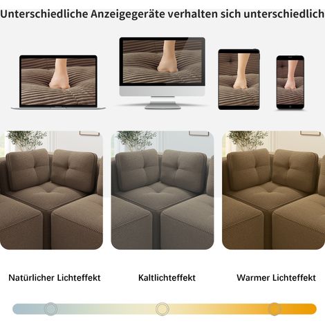 Canapé modulaire sans cadre avec pouf, tissu velours côtelé marron, assise profonde rembourrée, antidérapant, pour salon ou bureau, prêt à l'emploi, aucun assemblage requis (1/5)