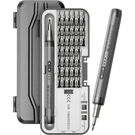 Jeu de tournevis électrique 46 en 1 robuste, portable, rechargeable, sans fil, à couple élevé, idéal pour la réparation électronique, gris (1/5)