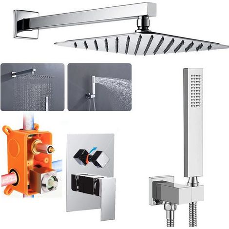 Stangenbrause-Set Unterputz Duschsystem Duscharmatur Handbrause Regendusche Duschset, 3 Strahlart(en), 12zoll Regendusche, 1,5 m Brauseschlauch, 40 cm Brausearm
