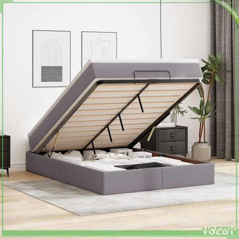 Cadre de lit ottoman - 3311044 - Matelas 140x200 cm - Similicuir gris - Rangement sous lit hydraulique (1/5)