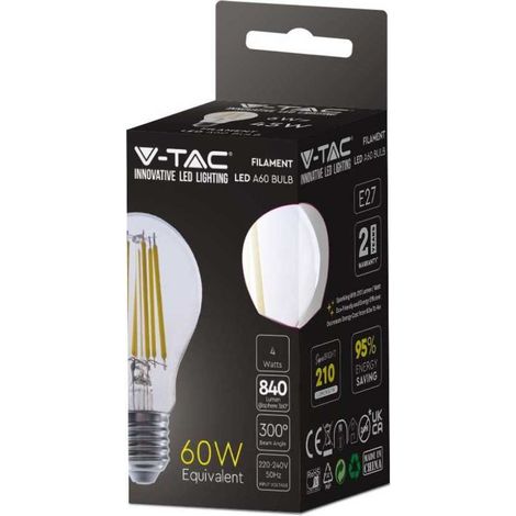 V-TAC VT-2334 Led Birne 4W E27 4000k Glühlampe A60 Klarglas sku 2991