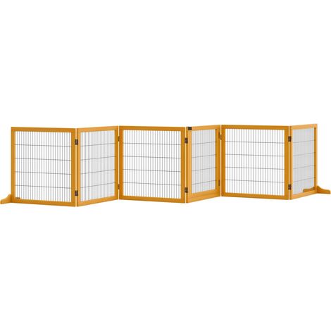 Barrière chien bois acier 6 panneaux pliables 432 x 36 x 70 cm barrière séparation intérieure animaux maison