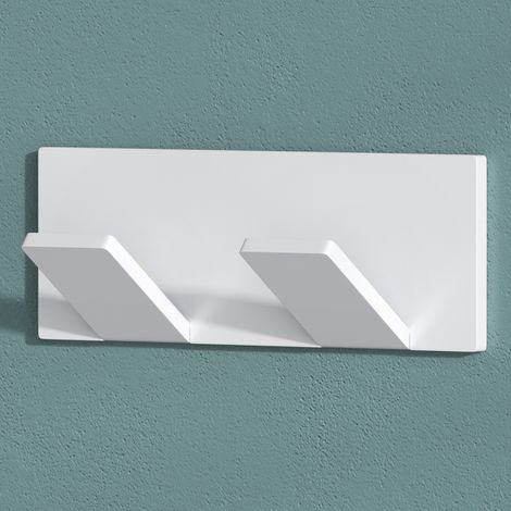 Mai & Mai Kleiderhaken ohne Bohren Wandgarderobe Wandhaken aus Edelstahl mit 2 Haken Garderobenleiste Garderobenhaken 10cm Matt weiß Stalo-02 (1/5)