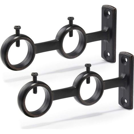 Doppelhaken-Gardinenstangenhalterungen für Wohnzimmer- oder Schlafzimmergardinenstangen (schwarz) (2 Stück)