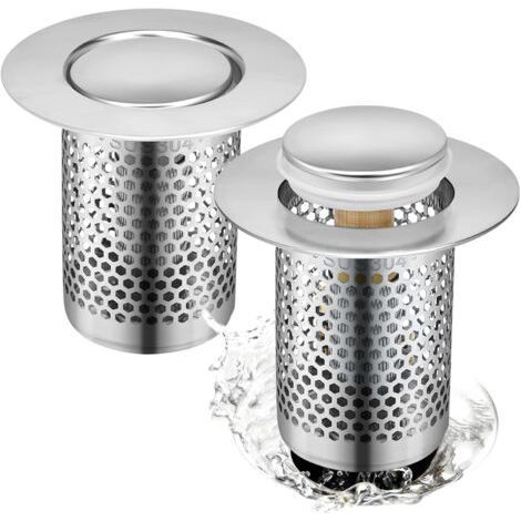 Bouchon Evier Salle de Bain, 2 Pièces Bouchon de Lavabo, Taille 33 × 50 mm, avec Un Design-Pop-Up pour Filtrer Les Cheveux et Boucher L'évier (1/5)