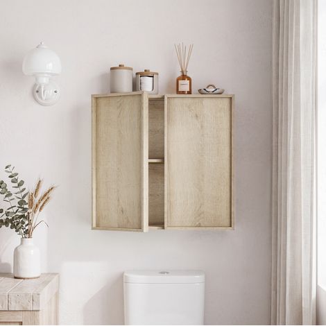 Mobile da bagno sospeso a 2 ante, effetto quercia, MDF e truciolare DESVIAE (1/5)