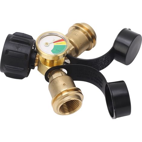 Répartiteur de gaz propane 2 voies en laiton POL vers QCC1, adaptateur en Y avec manomètre pour barbecue, gril et chauffage (1/5)