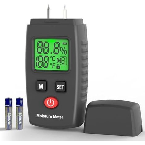 Feuchtigkeitstester, Feuchtigkeitsmessgerät, 2-poliges LCD-Display mit Hintergrundbeleuchtung, professioneller digitaler Holzfeuchtetester zum Testen der Feuchtigkeit von Holz/Wänden/Baumaterialien