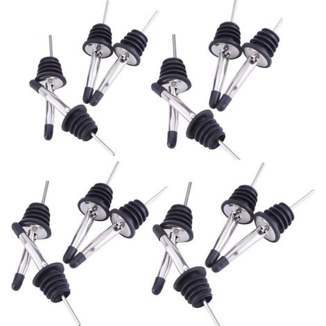 16 x Verseurs de Bec verseur en Acier Inoxydable avec Bouchon en Caoutchouc pour Liqueur, vin, Huile, Liqueur, sirop, vinaigre, Salade, jus, etc (1/5)