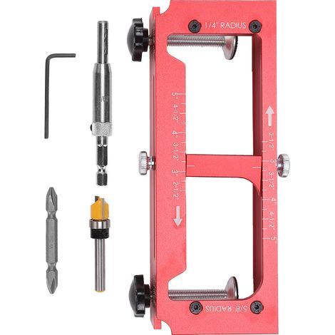 Gabarit de charnière de porte, kit de gabarit en alliage d'aluminium pour routeur, gabarit de mortaise réglable pour charnières de 2,5" à 5", rayon de 1/4", rayon de 5/8" et types de coins carrés (1/5)