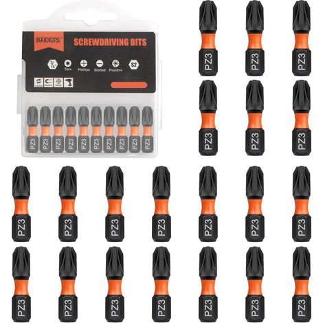 Jeu de 20 embouts PZ3 25mm, acier TS2, pour visseuse, boîte de rangement (1/4)