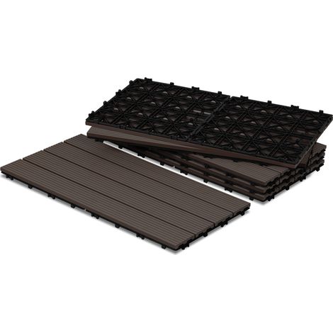 Jiubiaz 36er Set WPC Terrassenfliesen für Garten Balkon Bodenbelag, 4 Lamellen, 30 × 60 cm, Klicksystem, Kaffee braun