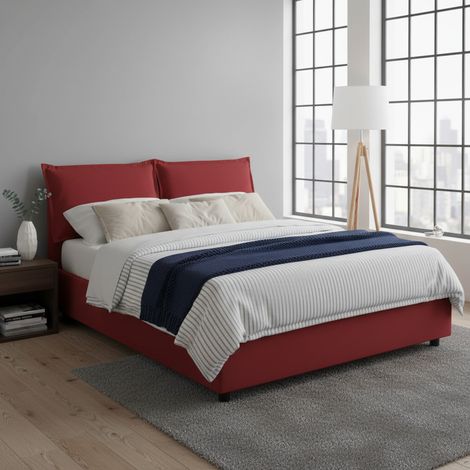 Talamo Italia - Letto matrimoniale Amy, Letto contenitore con rivestimento in tessuto, 100% Made in Italy, Apertura frontale, con materasso Cm 160x200 incluso, Rosso (1/5)