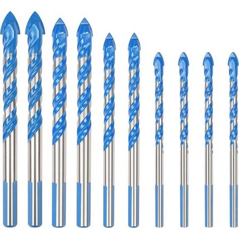 10 Pcs Foret Multi-matériaux Triangle Porcelaine Forage Métalliques Pour Carrelage Verre Marbre Miroir Bois, 6mm/ 8mm/ 10mm/ 12mm (1/5)