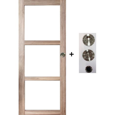 Porte Coulissante Bois Frake Vitrage Transparent H204 X L73 Cm, Coquilles, Tire Doigt Gd Menuiseries