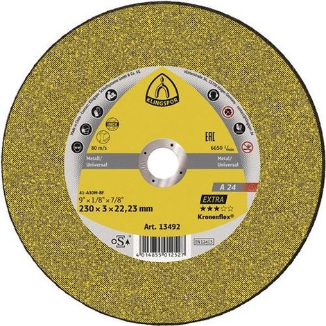 KLINGSPOR 13492 Trennscheibe A 24 Extra D230x3mm gerade Stahl Bohrung 22,23 mm (1/3)