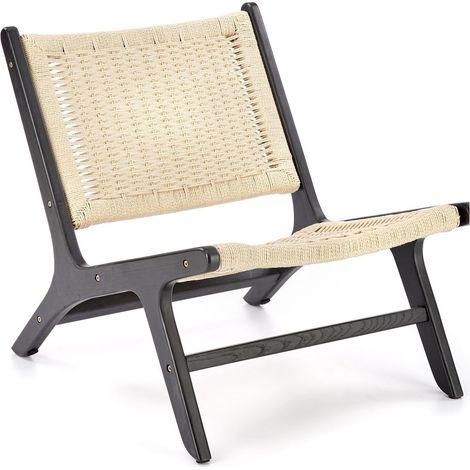 Fauteuil lounge en corde avec structure noire en bois massif Return (1/5)