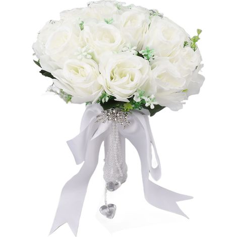 Bouquet de mariée blanc fleurs artificielles perles fausses cristal bouquet main pour photo mariage (1/5)