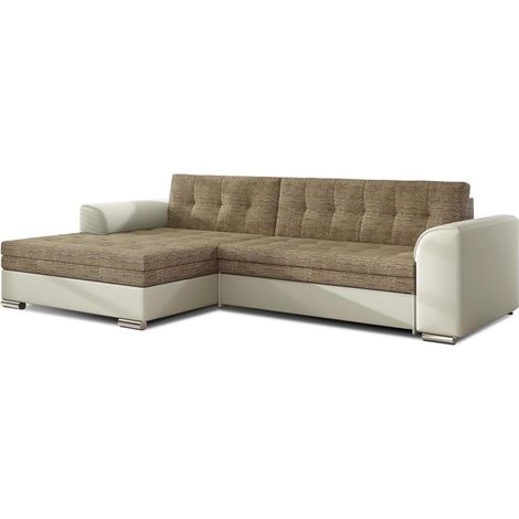 Sofá de esquina convertible CONFORTO 4 plazas beige y crema – ángulo izquierdo (1/4)