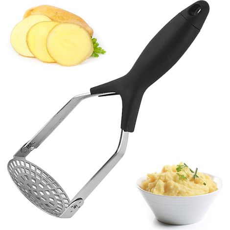 Presse-Purée Manuel - 1 Unité - Acier Inoxydable - Pliable et Antidérapant - Pour Légumes et Fruits - Couleur Argent (1/5)