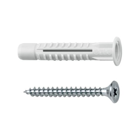 Cheville multi-matériaux avec collerette MZK 6 + Vis pour aggloméré PZ SPS 4.5 x 45 mm - Boite de 50 - CELO - 96MZKSZ