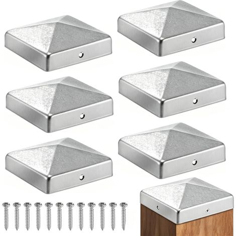 6 Pièces Chapeau Poteau 7x7 cm, Forme de Pyramide Clôture avec Vis (1/5)