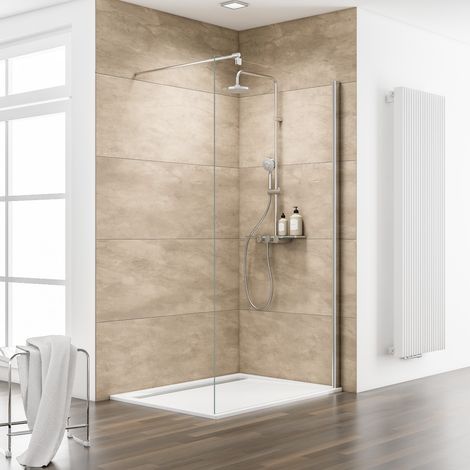 Paroi de douche à l'italienne, verre 8 mm, paroi fixe Walk In, profilé aspect chromé, MasterClass, Schulte, 140 x 200 cm