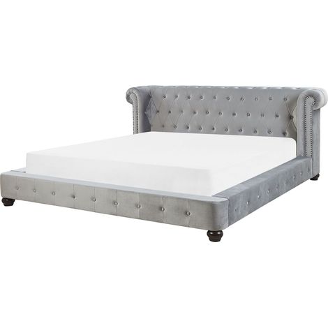 Bed Velvet CAVAILLON 180 x 200 cm (EU Super King) Light Grey