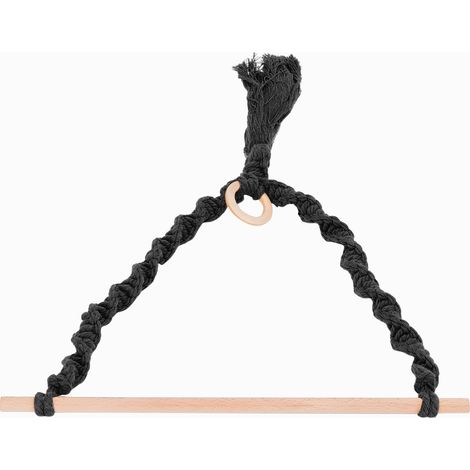Porte-serviettes mural en corde de chanvre tressé avec franges, support déco pour salle de bain ou rangement - Noir (1/5)