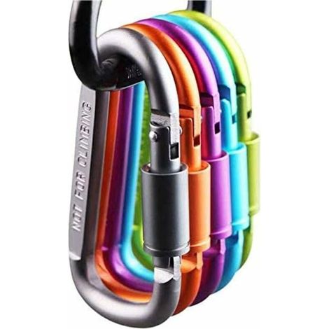 Lot de 6 mousquetons à anneau en D verrouillable en aluminium pour camping, voyage, pêche, randonnée.-LIAIKI (1/5)
