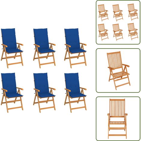 Chaises de jardin lot de 6 avec coussins bleu royal Bois teck - Chaise De Jardin - Mobilier De Jardin - Chaise En Bois - Fauteuil De Jardin - Terrasse (1/5)