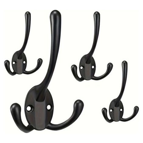 FENOPLASTICALot de 5 Crochets Double Zingué Noir - Facile à Monter Manteaux Porte Entrée - Idéal pour Familles & Locataires Maison Appartement (1/4)
