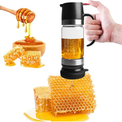 Distributeur De Miel En Verre Anti-Goutte 300 Ml Avec Poignée Et Support Pour Sirop Et Confiture (1/5)