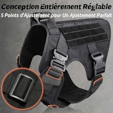 Harnais pour chien taille M – Nylon 1050D – Système Molle pour accessoires – Contrôle anti-traction avec 2 points d'attache (1/3)