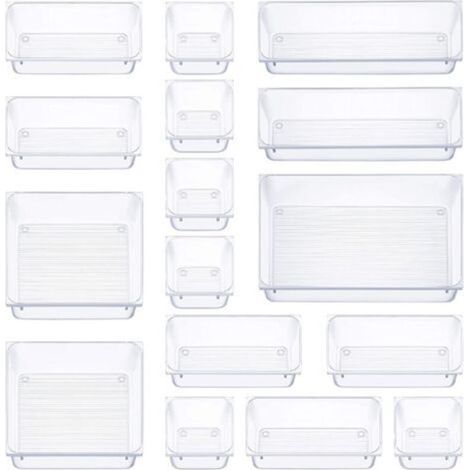 16-teiliger Schubladenorganizer, 5 Größen von Schubladenboxen, rutschfester Make-up-Organizer, für Bürobedarf, Kommode, Badezimmer, Küche (transparent)