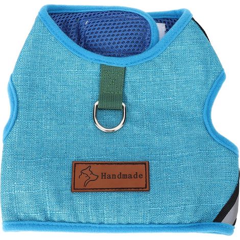 Harnais de poitrine pour animaux de compagnie en maille respirante polyester, style gilet, avec laisse de traction pour chiens et chats (Bleu S) (1/5)