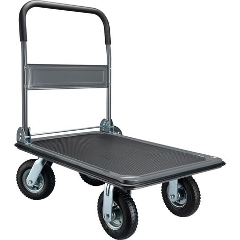 Chariot à plate-forme 300kg max 4 roues Poignée rabattable Protection bordure Surface antidérapante