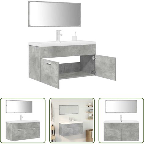 Armoire salle de bain -  Ensemble de meubles de salle de bain 3 pcs gris béton (1/5)