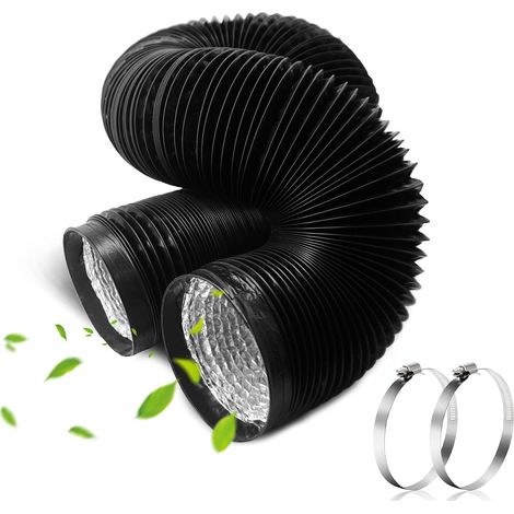 Tuyau de Drainage en PVC Aluminium Double Flexible pour Salle de Bain, Cuisine, Sèche-Linge (Noire, 100mm x 2M (φxL)) (1/5)