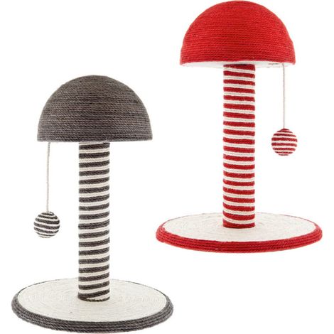 Gris - Griffoir pour chat en forme de champignon avec jeu suspendu