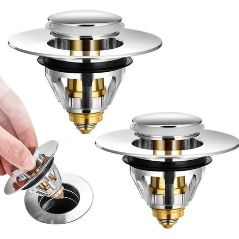 Promotion Universel Bonde de Lavabo Pop-Up, 2 Pièces Flitre de Vidange Anti-Bloqué, Bonde de Baignoire en Acier Inoxydable et Cuivre Pur, Flitre Cheveux Anti-Odeur pour Les Trous de 34 à 38mm (1/4)