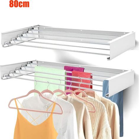 Étendoir à linge pliable mural 80cm – Acier inoxydable – Fixation murale – Capacité 50kg – Économie d'espace pour intérieur extérieur (1/5)