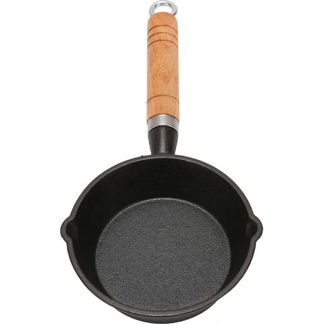 Poêle en Fonte 13x4cm avec Manche en Bois, Revêtement Anti-Adhésif, Chauffe Rapide et Facile à Nettoyer (1/5)